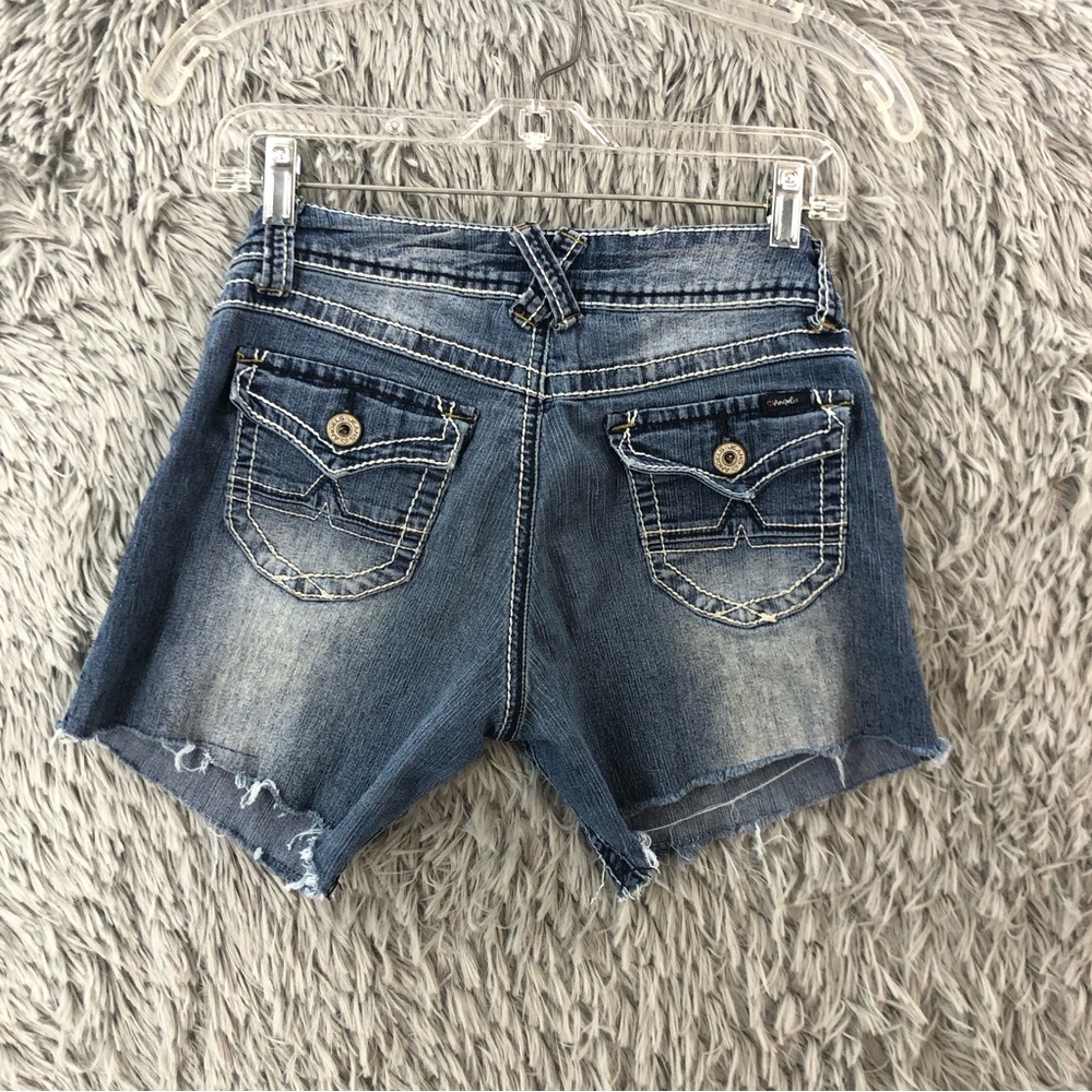 Angels Shorts Size 13 Denim Stretch Cutoff Embroidered Raw Edge